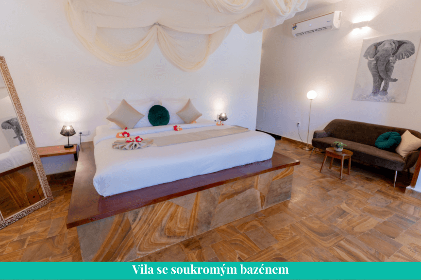 ložnice ve vile na Zanzibaru